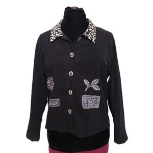Crushed Velvet Black Animal Print Button Front Shacket Top by Sweet Jessie L
